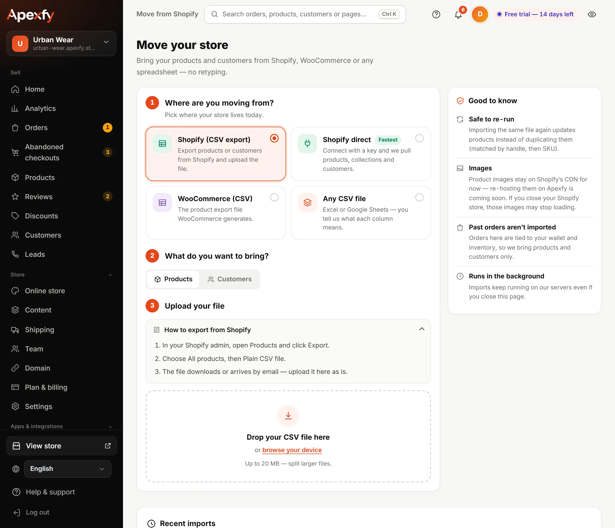 The “Move your store” page