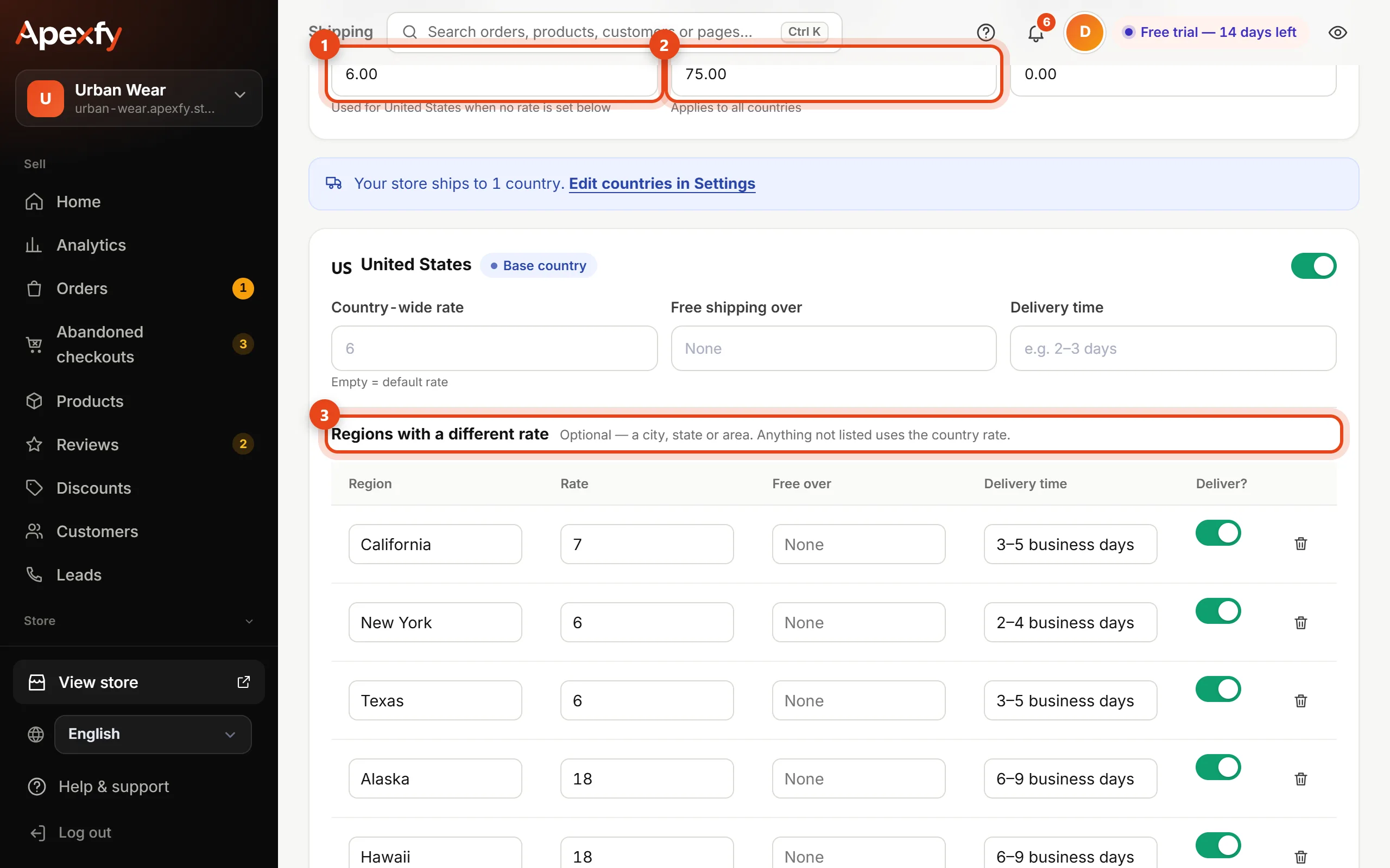 The Shipping & delivery page
